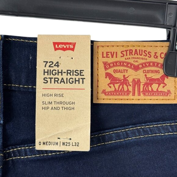 Levi's 724 NEW High Rise Straight Dark Wash Jean W25 L32 Casual Stretch - Picture 7 of 14